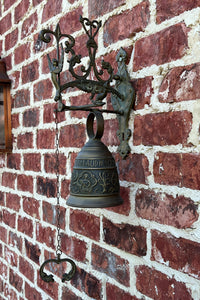 Antique English Hanging Brass Shop Bell Church Garden Dinner Bell Large 1920s