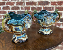 Load image into Gallery viewer, Antique French PAIR Majolica Cache Pots Planters Vases Flower Pots Jardinieres