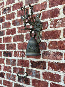 Antique English Hanging Brass Shop Bell Church Garden Dinner Bell Large 1920s