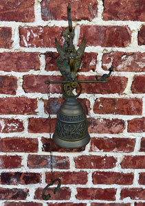 Antique English Hanging Brass Shop Bell Church Garden Dinner Bell Large 1920s