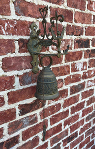 Antique English Hanging Brass Shop Bell Church Garden Dinner Bell Large 1920s