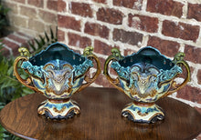 Load image into Gallery viewer, Antique French PAIR Majolica Cache Pots Planters Vases Flower Pots Jardinieres