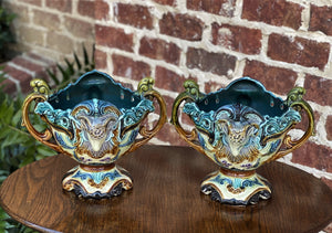 Antique French PAIR Majolica Cache Pots Planters Vases Flower Pots Jardinieres