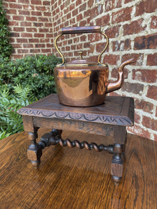 Antique English Kettle Stand Stool Footstool Bench Barley Twist Oak