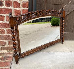 Antique English Mirror Barley Twist Posts Jacobean Oak Beveled Mirror 1930s