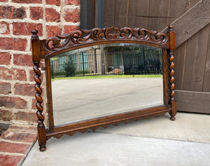 Antique English Mirror Barley Twist Posts Jacobean Oak Beveled Mirror 1930s