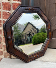 Load image into Gallery viewer, Antique English Mirror Jacobean Carved Oak Framed Beveled Mirror Octagonal 1930s