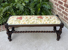 Load image into Gallery viewer, Antique English Bench Barley Twist Upholstered End of Bed Vanity Bench Oak