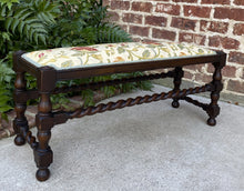 Load image into Gallery viewer, Antique English Bench Barley Twist Upholstered End of Bed Vanity Bench Oak