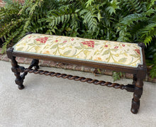 Load image into Gallery viewer, Antique English Bench Barley Twist Upholstered End of Bed Vanity Bench Oak