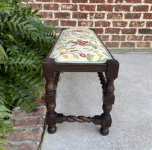 Load image into Gallery viewer, Antique English Bench Barley Twist Upholstered End of Bed Vanity Bench Oak