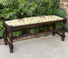 Load image into Gallery viewer, Antique English Bench Barley Twist Upholstered End of Bed Vanity Bench Oak