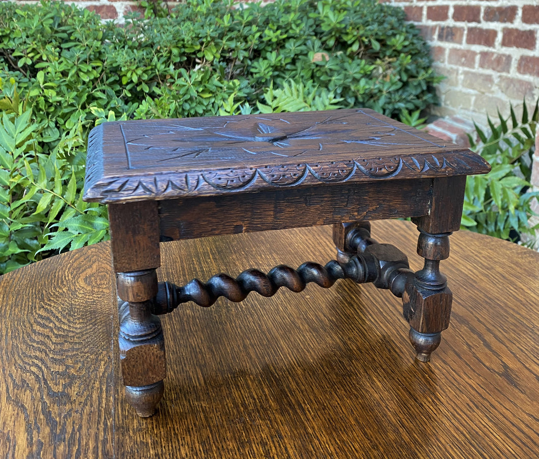 Antique English Kettle Stand Stool Footstool Bench Barley Twist Oak