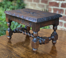 Load image into Gallery viewer, Antique English Kettle Stand Stool Footstool Bench Barley Twist Oak