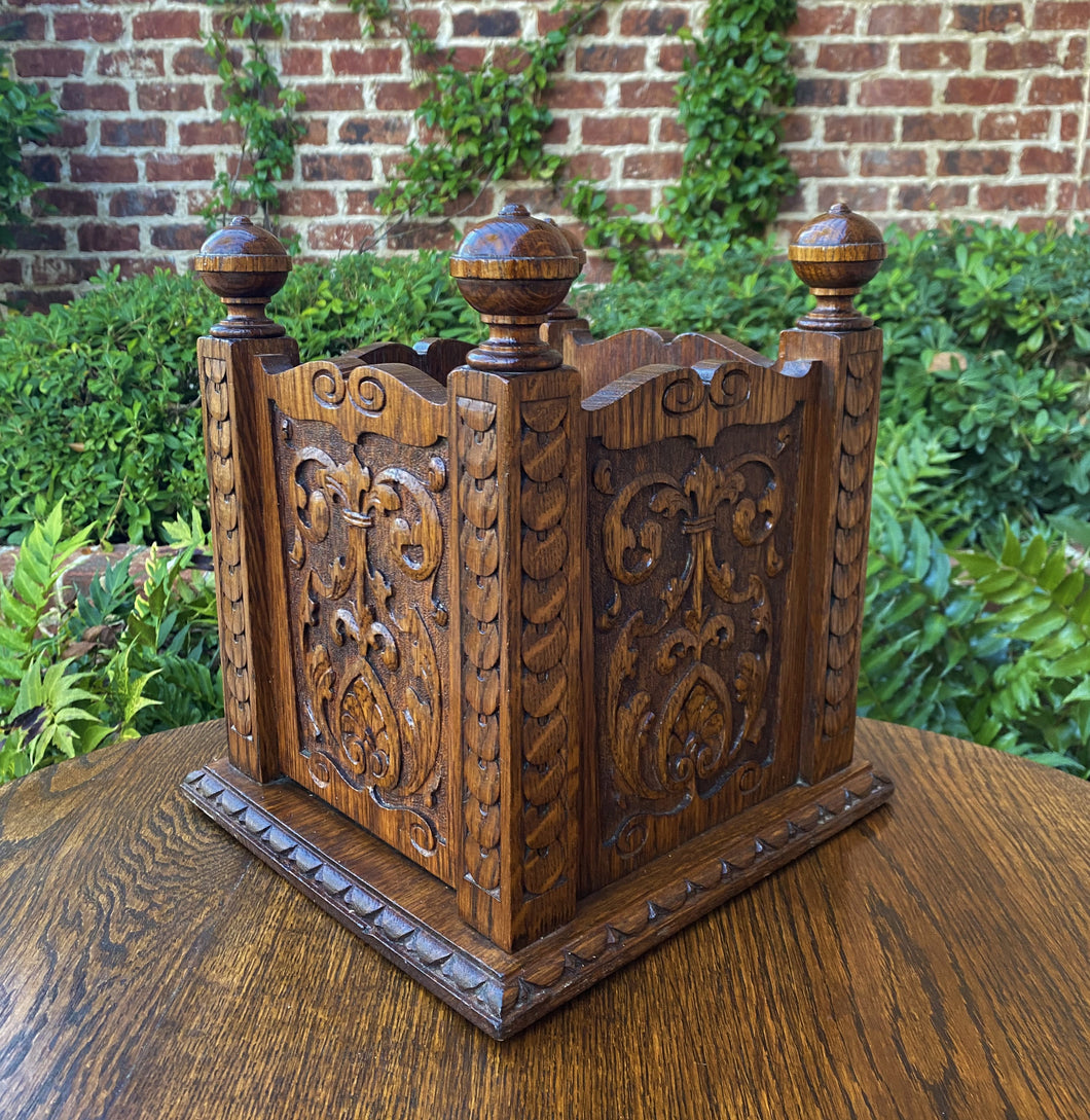 Antique English Planter Flower Box Plant Stand Square Highly Carved Oak c. 1900
