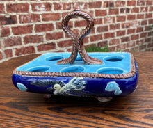 Load image into Gallery viewer, Antique English Majolica Egg Basket Tray Server Heron Bird J HOLDCROFT 1870 BLUE