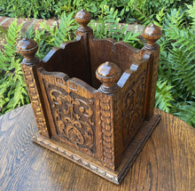 Load image into Gallery viewer, Antique English Planter Flower Box Plant Stand Square Highly Carved Oak c. 1900