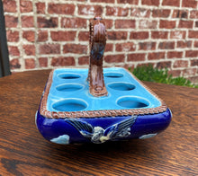 Load image into Gallery viewer, Antique English Majolica Egg Basket Tray Server Heron Bird J HOLDCROFT 1870 BLUE