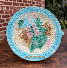 Load image into Gallery viewer, Antique French Majolica Set of 3 Plates Platter Floral Pastel Green Pink Blue