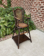 Load image into Gallery viewer, Antique English High Chair Child Caned Barley Twist Oak Maker&#39;s Tag Victorian