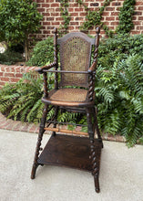 Load image into Gallery viewer, Antique English High Chair Child Caned Barley Twist Oak Maker&#39;s Tag Victorian