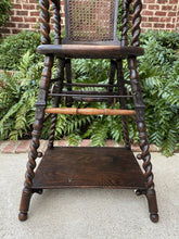 Load image into Gallery viewer, Antique English High Chair Child Caned Barley Twist Oak Maker&#39;s Tag Victorian