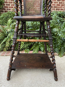 Antique English High Chair Child Caned Barley Twist Oak Maker's Tag Victorian