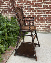 Load image into Gallery viewer, Antique English High Chair Child Caned Barley Twist Oak Maker&#39;s Tag Victorian