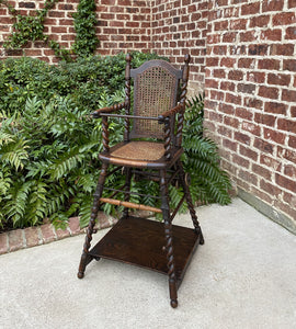 Antique English High Chair Child Caned Barley Twist Oak Maker's Tag Victorian