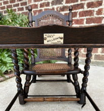 Load image into Gallery viewer, Antique English High Chair Child Caned Barley Twist Oak Maker&#39;s Tag Victorian