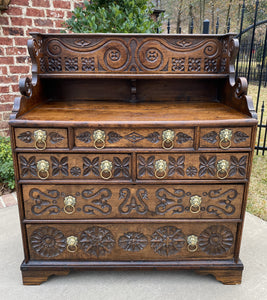 Antique English Chest of 7 Drawers Georgian Brass Lion Pulls CARVED Oak 18th C