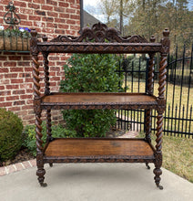 Load image into Gallery viewer, Antique English Etagere Server Bookcase Display Shelf Barley Twist Oak TALL 19C