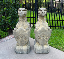 Load image into Gallery viewer, Vintage English Statues Garden Figures GARGOYLES Shield Cast Stone PAIR 28.5&quot;