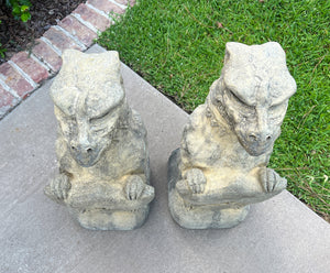 Vintage English Statues Garden Figures GARGOYLES Shield Cast Stone PAIR 28.5"