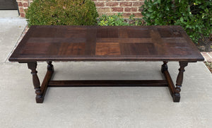 Antique English Coffee Table Farmhouse Rustic Oak Parquet Top Bench Window Seat