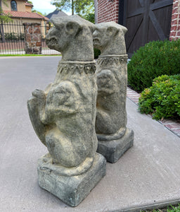 Vintage English Statues Garden Figures GARGOYLES Shield Cast Stone PAIR 28.5"