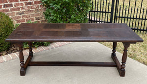 Antique English Coffee Table Farmhouse Rustic Oak Parquet Top Bench Window Seat