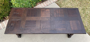 Antique English Coffee Table Farmhouse Rustic Oak Parquet Top Bench Window Seat