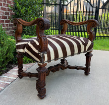 Load image into Gallery viewer, Antique French Bench Chair Settee Renaissance Revival Zebra Hide Walnut 19C