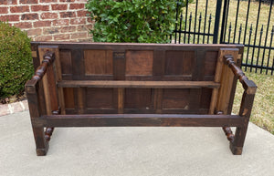 Antique English Coffee Table Farmhouse Rustic Oak Parquet Top Bench Window Seat