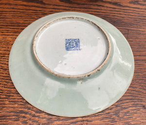 Antique Chinese Celadon Plate Hand Painted Canton Famille Rose Qing c. 1820 #3