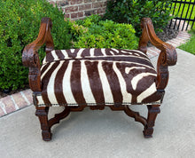 Load image into Gallery viewer, Antique French Bench Chair Settee Renaissance Revival Zebra Hide Walnut 19C