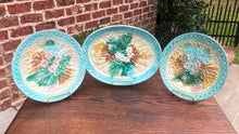 Load image into Gallery viewer, Antique French Majolica Set of 3 Plates Platter Floral Pastel Green Pink Blue