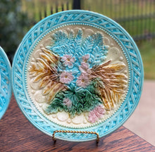 Load image into Gallery viewer, Antique French Majolica Set of 3 Plates Platter Floral Pastel Green Pink Blue