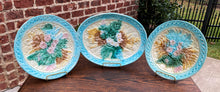 Load image into Gallery viewer, Antique French Majolica Set of 3 Plates Platter Floral Pastel Green Pink Blue