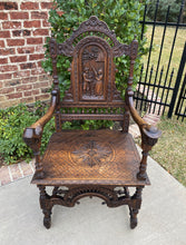 Load image into Gallery viewer, Antique French Carved Oak Breton Brittany Fireside Chair Desk Entry Hall Bench