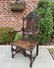 Load image into Gallery viewer, Antique French Carved Oak Breton Brittany Fireside Chair Desk Entry Hall Bench