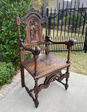 Load image into Gallery viewer, Antique French Carved Oak Breton Brittany Fireside Chair Desk Entry Hall Bench