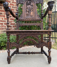 Load image into Gallery viewer, Antique French Carved Oak Breton Brittany Fireside Chair Desk Entry Hall Bench