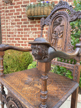 Load image into Gallery viewer, Antique French Carved Oak Breton Brittany Fireside Chair Desk Entry Hall Bench